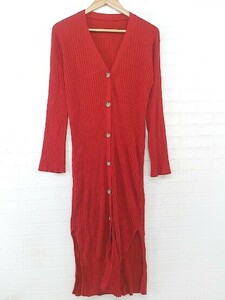 * JEANASIS Jeanasis slit long sleeve long rib knitted One-piece size F red lady's P