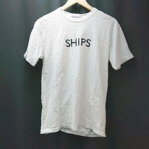 ◇ SHIPS シップス クルーネック フロントロゴ刺? カジュア 半袖 Tシャツ サイズS ホワイト ブラック レディース E