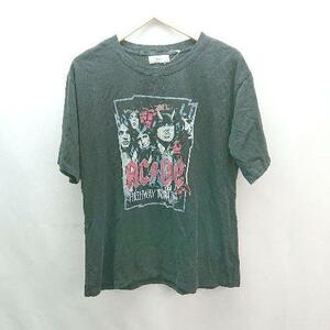 ◇ AKTE アクテ クルーネック プリント バンT ACDC 半袖 Tシャツ サイズF ブラック レディース E