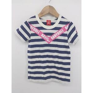 ◇ ◎ ●未使用● BABYDOLL ボーダー テープ キッズ 半袖 Tシャツ カットソー サイズ120 ホワイト ネイビー系 レディース P