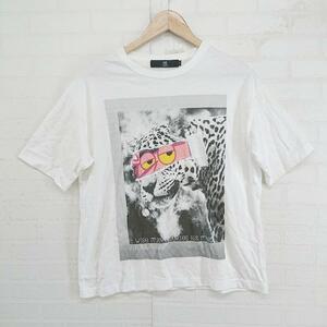 ◇ CAMBIO カンビオ プリント 半袖 Tシャツ カットソー サイズS ホワイト系ブラック マルチ メンズ E