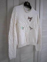 クローゼット整理！RED VALENTINO 100%cotton 模様編み＆embroidery入り クルーネック長袖セーター XS（160/76A）used_画像3