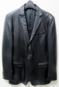 サイズ LL 新品 同様 BURBERRY BLACK LABEL 裏地 総ロゴ ラムレザー 2Bジャケット 黒 XL トレンチ コート 羊革 バーバリーブラックレーベル