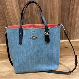 激レア COACH コーチ 2way デニム トートバッグ ショルダーバッグ ハンドバッグ インディゴ レディース ファッション ブランド