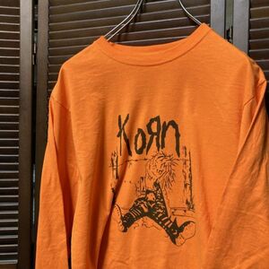 AEEF 1スタ オレンジ バンド 長袖 Tシャツ ロンT コーン KORN メタル ロック - 90s 00s ビンテージ 古着 ベール 卸 仕入れ