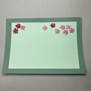 紙刺繍カード　ピンク　花　さくらの花満開　 ハンドメイド　 メッセージカード