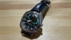 【送料無料】ヴィンテージ時計 スイス グリーン1980s メンズ腕時計 OH済 動作良好