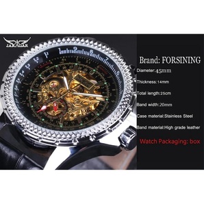 腕時計ジャラガル高級時計男性シルバーレザーメカニカル腕時計自動スケルトンドレスカジュアルビジネスの画像4
