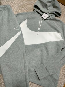 新品 定価26950 NIKE ビッグスウッシュ スウェット セットアップ グレー L パーカー パンツ ナイキ スウッシュ メンズ 上下 スウッシュ