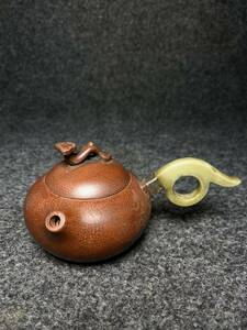 極上珍品 宜興紫砂壺 朱泥 紫泥 玉石象嵌 急須 常滑 煎茶道具 中国古美術 古美味 蔵出