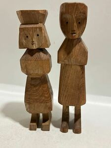 昭和レトロ アイヌ 木彫り人形 ポロロ ２体セット　北海道　高さ約17.5㎝　送料無料