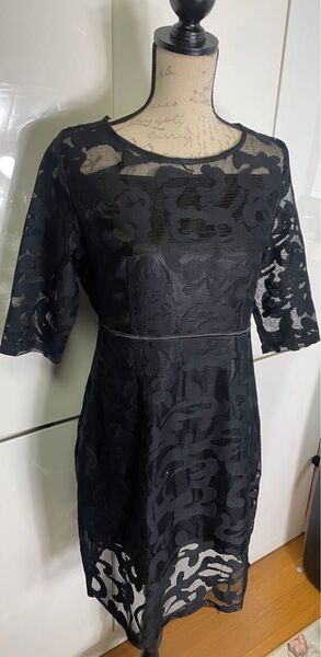 新品 総レース ドレス パーティドレス ワンピース 卒業式 入学式 結婚式 ワンピース ブラック パーティ7分袖