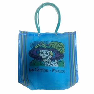 メキシコ産ハンドメイドメキシカンスカル メッシュビーチトートバッグ【ライトブルー 水色】 la catrina カトリーナ