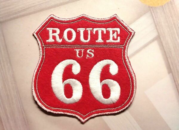 ワッペン　アイロンワッペン　刺繍　[Route66]　ハンドメイド