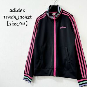 美品★adidas/アディダス★ジャージ/トラックジャケット★ブラック/黒×ピンク×ミント×パープル/紫★M