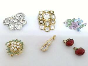 【USED品】VENDOME BOUTIQUE ヴァンドームブティック ブローチ イヤリング 計6点/花/ラインストーン/アクセサリー/服飾小物/6-05AK031213