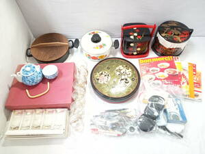 【未使用品～USED品】南部鉄器 岩鋳 すき焼き鍋他 生活雑貨 大量おまとめセット/鍋/重箱/グラス/茶器セット/レシピ本/文房具他/14-RDE10