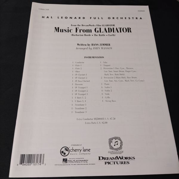 楽譜 吹奏楽 コンダクタースコア グラディエーター・メドレー arr. John Wasson 棚HNa3