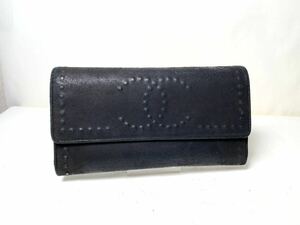 421 1円 CHANEL シャネル 長財布 財布 カーフ　レザー　ココマーク 二つ折り 黒系 ブラック ブランド 財布 高級 シリアルシール　18番台