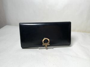 483 1円 ■美品■ Salvatore Ferragamo フェラガモ ガンチーニ金具 レザー 二つ折り 長財布 ウォレット メンズ レディース ブラック