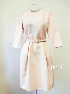 ☆【即決送料無料】FOXEYフォクシービジューベルト付ピンクシルクドレスワンピース40☆