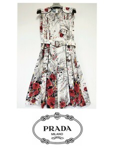 *[ prompt decision free shipping ]PRADA Prada sill Crows rose pattern One-piece 40*