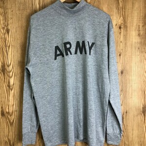 00～90年代 U.S.ARMY 米軍実品 PFU ミリタリー トレーニング バックプリント ロングTシャツ グレー メンズL～XL程 古着 ロンT e24031002