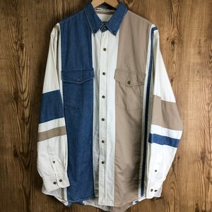 90s VINTAGE CUMBERLAND OUTFITTERS デニム パッチワーク ボタンダウン 長袖シャツ メンズLサイズ 90年代 ヴィンテージ 古着 e24031202