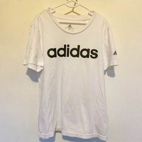 《258》adidas アディダス　L Tシャツ　半袖　ロゴ　白　カジュアル