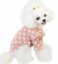 犬服 おしゃれ かわいい フリル 小型犬 ハート柄 ワンピース シャツ S 犬可愛いペット ドッグウェア_画像3