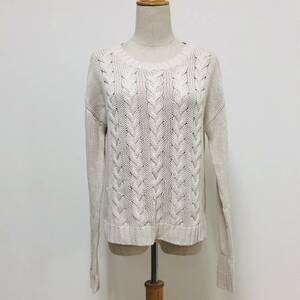 a03887 PETIT BATEAU プチバトー レディース 長袖 セーター S アイボリー ケーブル編み コットン100％ 万能 ベーシックカジュアルスタイル