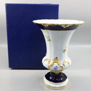 1円～ Meissen マイセン Bフォーム 花のブーケ文 コバルト地 グランツゴールド ラワーベース 箱付き 花瓶 56-2535905【O商品】