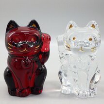 1円～ Baccarat バカラ 招き猫 クリア・レッド フィギュリン 計2点 クリスタルガラス フィギュリン 320-2568677【O商品】_画像1