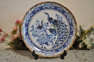クラシック 25.5cmブルー 孔雀飾り皿（L)・食器・パーティー皿・オーナメント・オブジェ・装飾品・Blue Peacock
