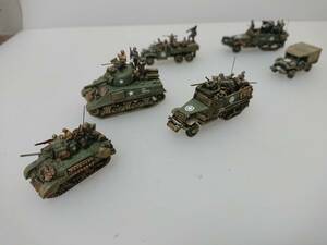 1１/144完成品　M4A3シャーマン＆M5軽戦車＆M16スカイクリーナー＆M3兵員車CCKWトラック＆ダッジWC野戦車「レマゲン鉄橋攻防戦8」