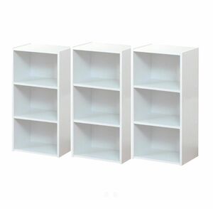 棚板可動式３段ボックス　（3台セット）　棚板高さ調整可能　白