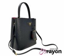 プラダ PRADA パニエ ハンド ショルダー 2WAY バッグ サフィアーノレザー ブラック 1BA212 レディース Aランク 美品 即決【RAYON】_画像2