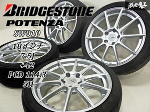 【 キレイ!! 】 B/S POTENZA ポテンザ SW010 18インチ 7.5J +42 PCD114.3 5H 22年製 215/40ZR18 タイヤ付 4本 ノア ヴォクシー セレナ棚39