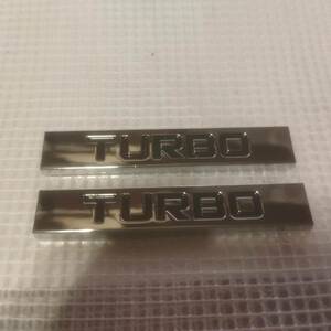 【送料込】TURBO（ターボ) エンブレムプレート 黒文字　縦1.0cm×横6.0cm　2枚組　金属製　