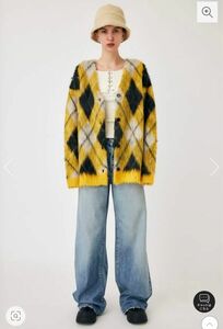 moussy マウジー　SHAGGY KNIT ARGYLE カーディガン　イエロー ニット　シャギー