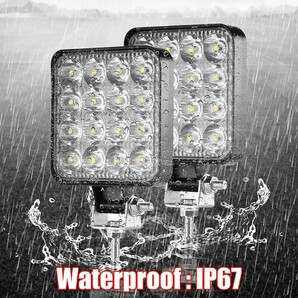 LED ワークライト 48W 2個96W 作業灯 12V/24V兼用 16灯 前照灯 投光器 防水 防塵 爆光 高輝度フォグランプ スポット 屋外補助灯 トラックの画像4