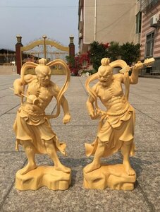  Buddhism fine art gold Gou power . image (. shape . shape ).. image finest quality goods hinoki cypress tree sculpture woe defect removal tree carving Buddhist image 2 point set * height 20cm