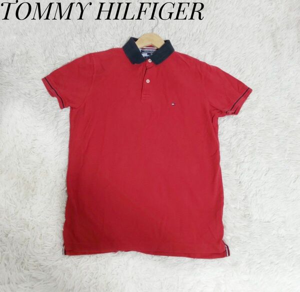TOMMYHILFIGER　半袖ポロシャツ　赤　ワンポイントロゴ　Sサイズ