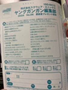 ヤングガンガン2024年6号 抽プレ懸賞応募ハガキ１枚 田中美久 讐演のアルアビュールQUOカード