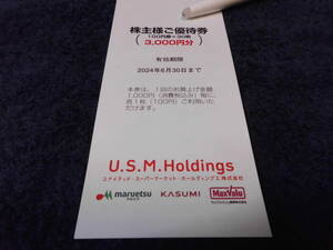 ☆即決☆ユナイテッドスーパーマーケット　USMH 株主優待 マルエツ カスミ マックスバリュ関東　3000円分　1冊☆有効期限2024年6月30日