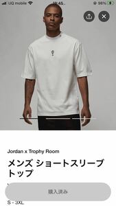 スニーカーズ抽選当選品未開封新品Nike Jordan x Trophy Room Men's Short Sleeve Top ナイキジョーダン×トロフィールームTシャツ