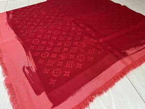 LOUIS VUITTON ルイヴィトン　ストール　　ショール　シルク　ウール　大判　ピンク　赤　140㎝×140㎝　美品