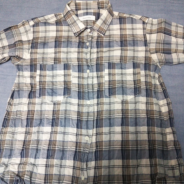 【d'un a dix(アナディス)・チェック柄シャツ】シワ加工/サイズ38/落ち着いたブルー系