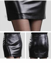 ミニスカート タイトスカート レザースカート ソフト ラムレザースカート レディース qz84 黒XL_画像4