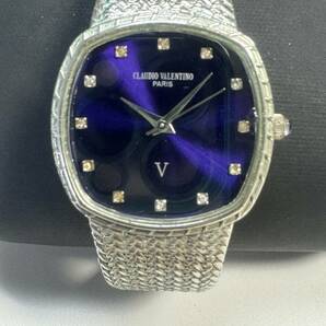 Ｌ179腕時計 CLAUDIO VALENTINO PARIS/クラウディオ バレンチノ REAL DIAMOND刻印 ダイヤモンド クォーツ 3針 アナログ スクエア紫の画像1